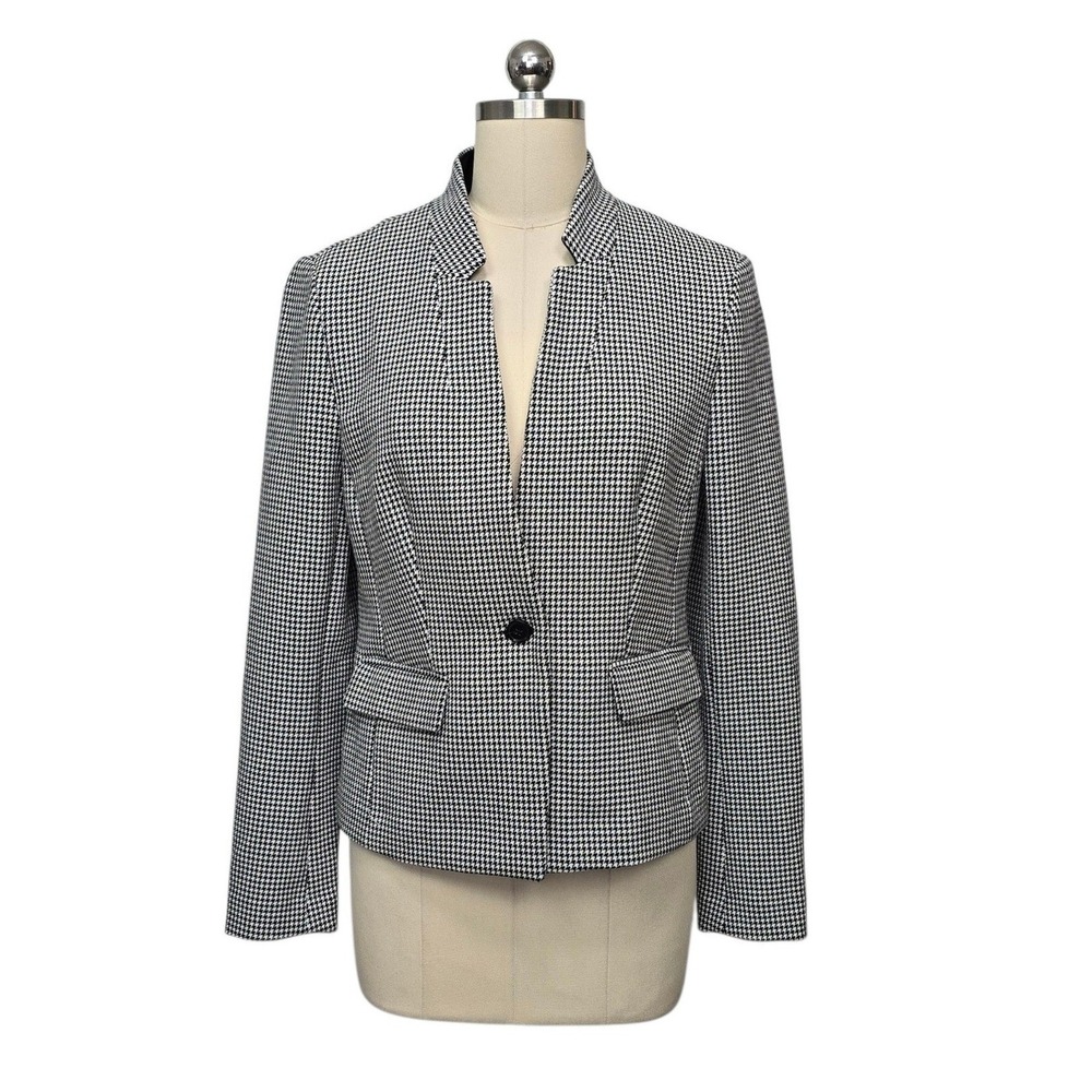 Banana Republic Womens Houndstooth Blazer Black White Stand Collar Size 4 17897